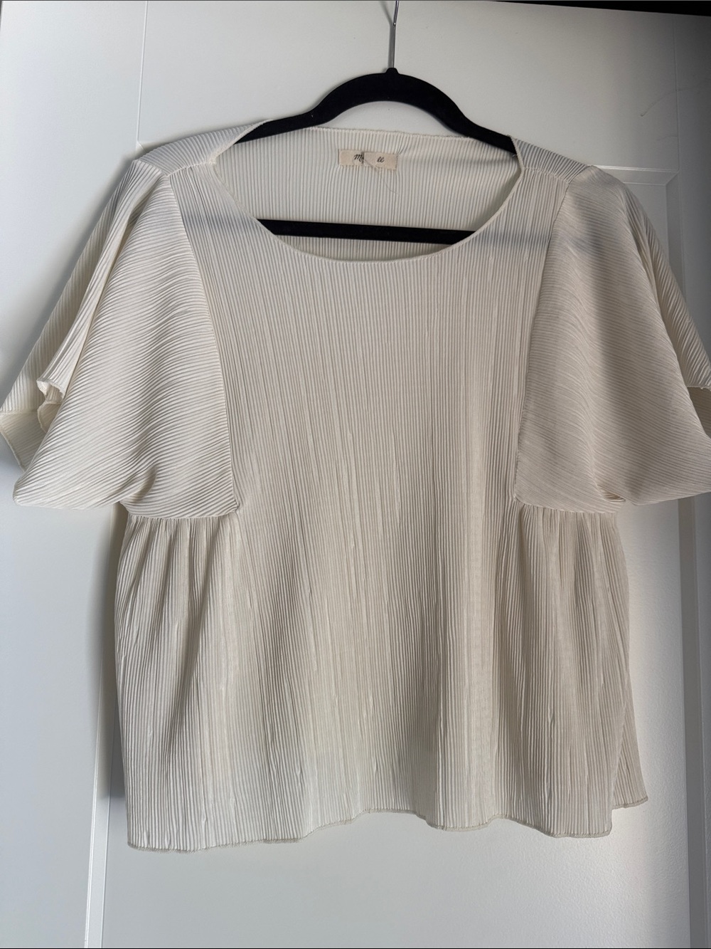 Madewell Cream Pleated Flutter Sleeve Blouse